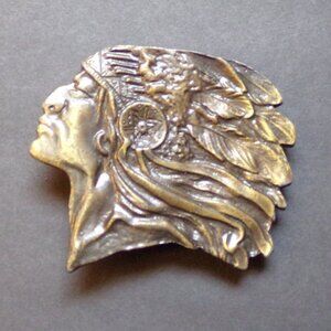 Vintage Native American Indian Chief Brass Belt Buckle